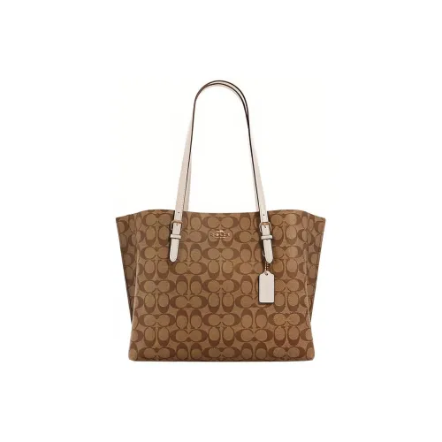 COACH Mollie Canvas With Leather tote MONO Bag, Shopping Bag, Shoulder Bag, Handbag Tubas Women's Light Brown