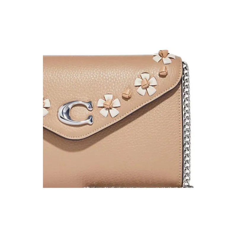 COACH Pebbled Leather Envelope Bag Crossbody Bags Small Size Women's Milk Tea Beige-4