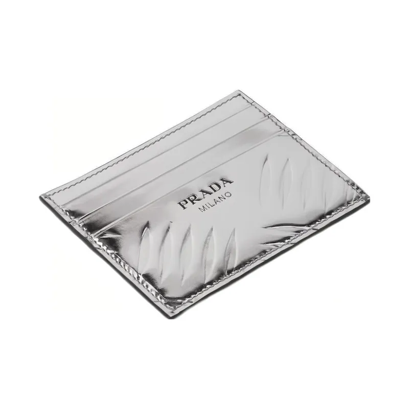 PRADA Shiny Leather Card Holder Men's Silver-1