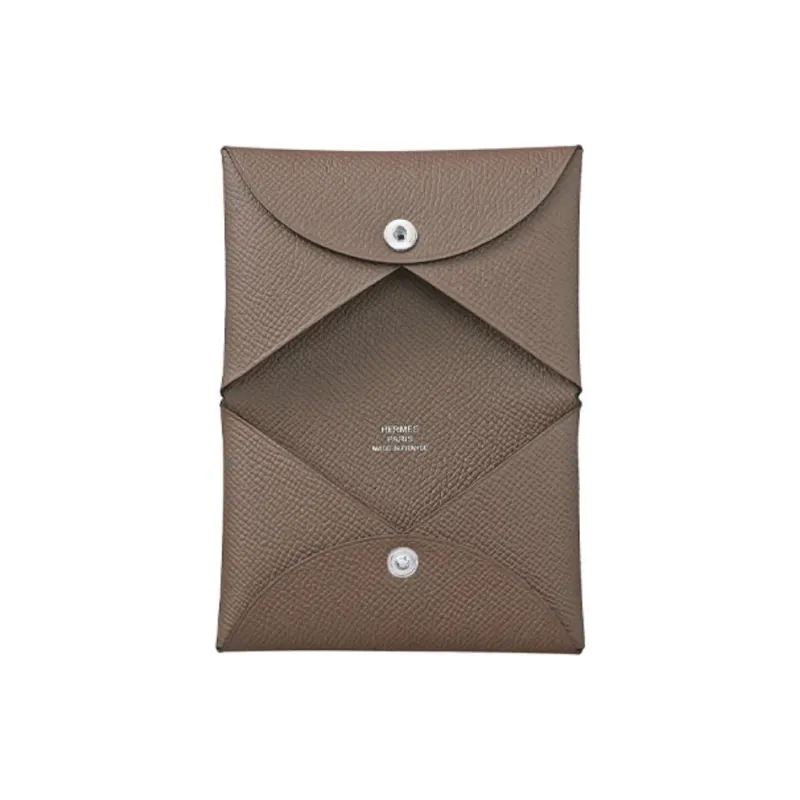HERMES Calvi Epsom Calfskin Business Card Holder Wallet Coin Purse Card Holder Women's M8 Asphalt Gray-1