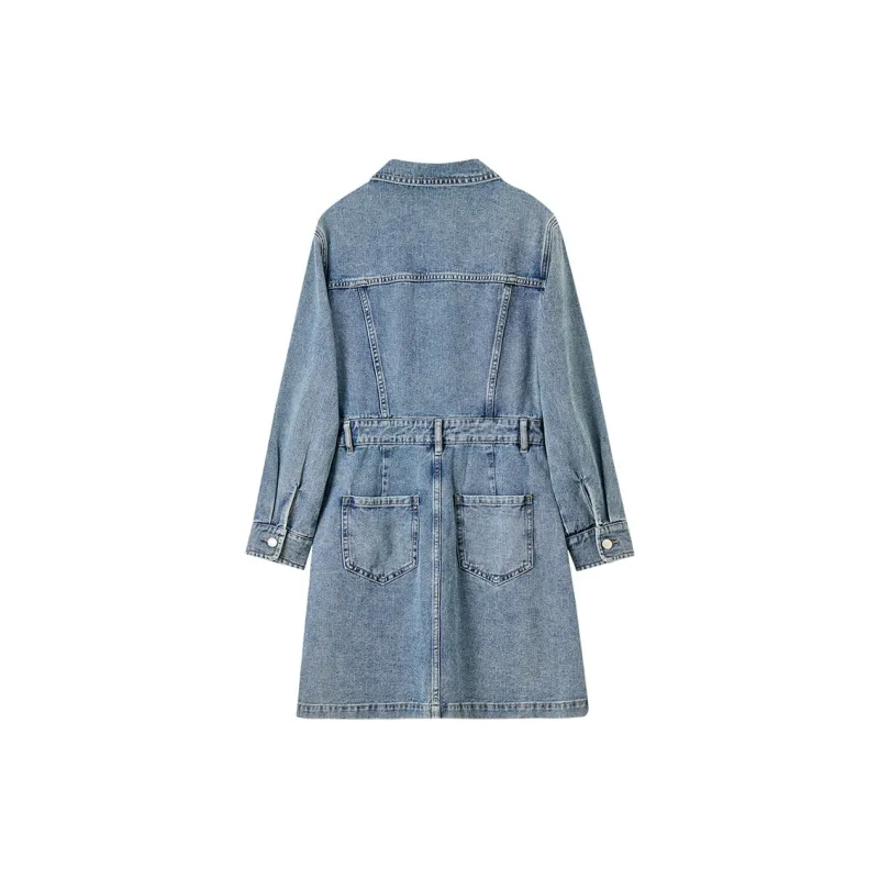 SENTUBILA Long Sleeved Dresses Women's Denim Blue-1