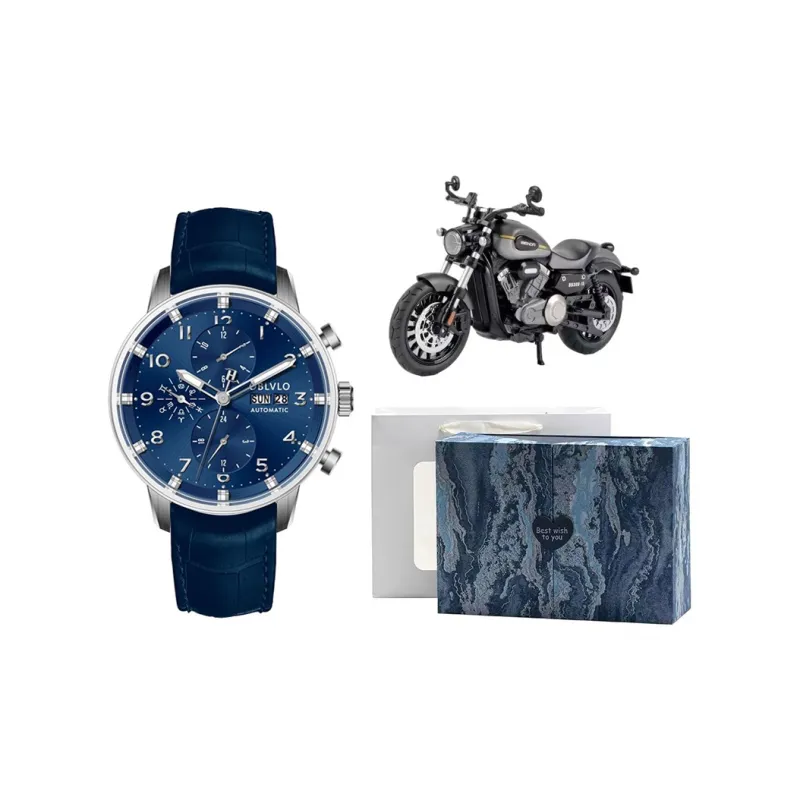 OBLVLO Automatic Mechanical Movement Leather Watch Bands Watch Men's Watches White Dial-8