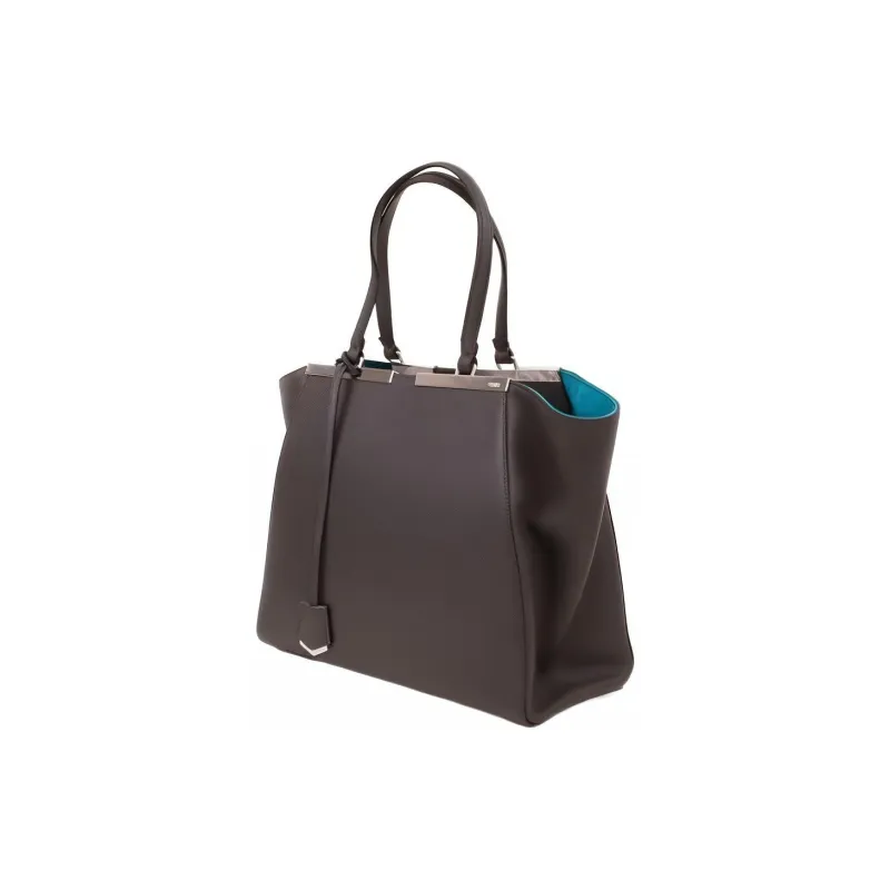 FENDI Textured Leather Tote Bag Shopping Bag Handbag Shoulder Bag Women's Gray-1