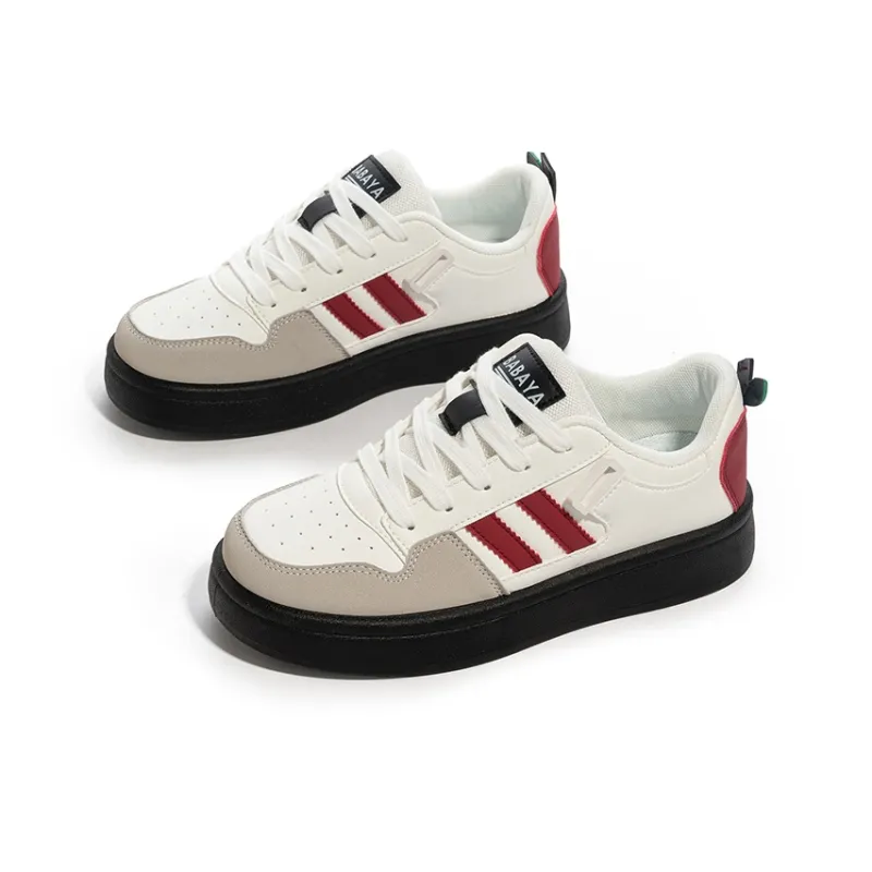 Babaya Anti Slip And Wear Resistant Breathable Low Top Skateboard Shoes Women's White Burgundy-3