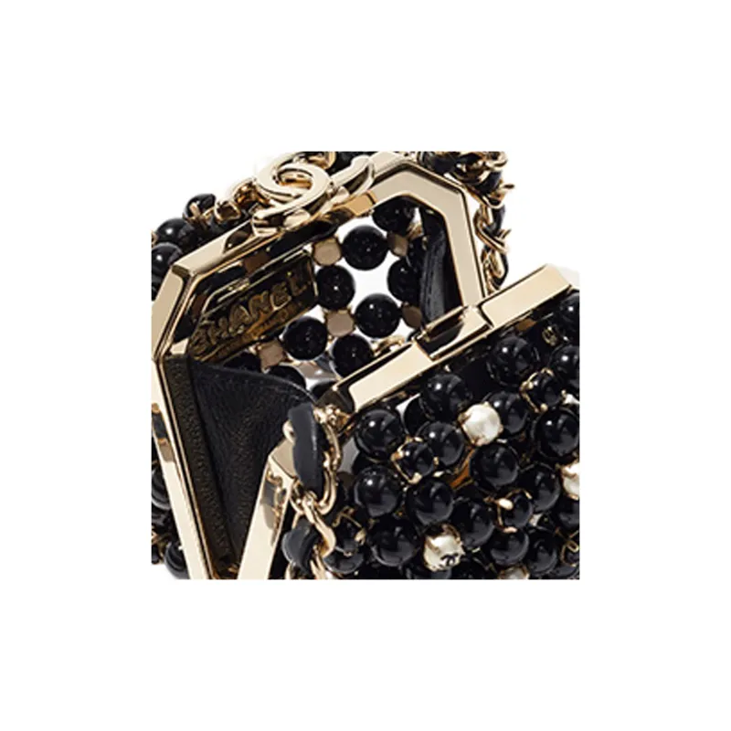 CHANEL Glass Beads Evening Bag, Crossbody Bag, Shoulder Bag Mini Women's Black & White-3