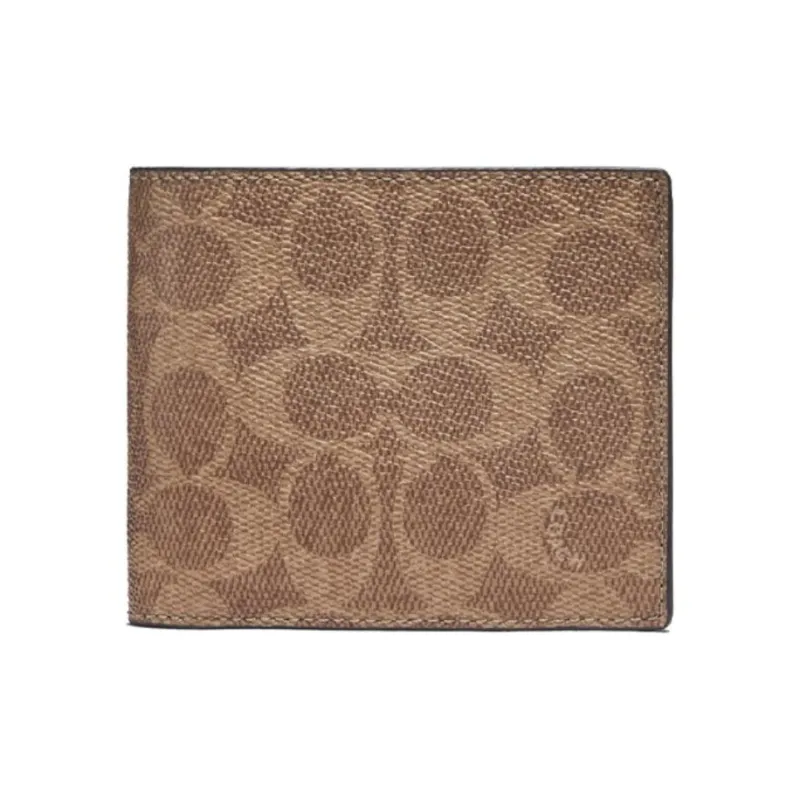 COACH 3 IN 1 Wallet PVC Bifold, Cropped Wallet Cow Leather Men's Khaki-0