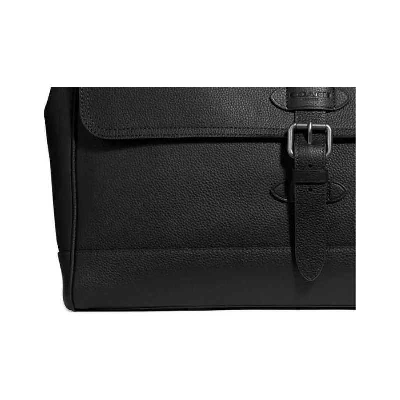 COACH Hudson Leather Solid Color Safety Snap Buckle Flap Shoulder Bag, Crossbody Bag Tubas Men's Black-2