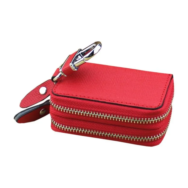 OUZIHUANG Cow Leather Key Pouch Small Size Unisex _Nsec White/Red/Blue/Pink/Rose Red-4