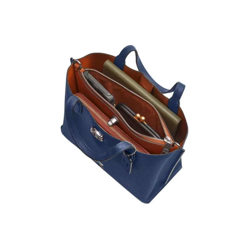 COACH Disney Collaboration Willow Pebble Leather Tote Bag, Shopping Bag, Handbag Medium Size Women's Dark Blue-3