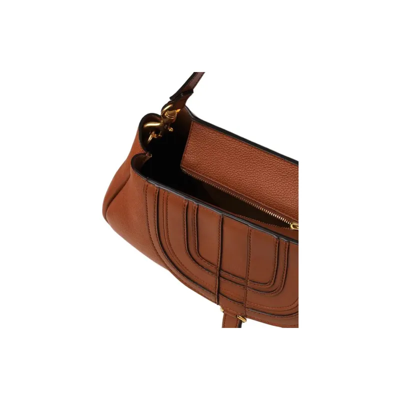 Chloe Marcie Grained Calfskin Shoulder Bag One Shoulder Clutch Women's Brown-3