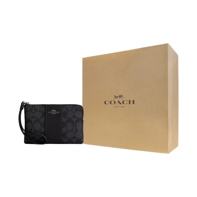 COACH Corner Zip Coated Canvas Clutch Trumpets Women's Charcoal & Black-4