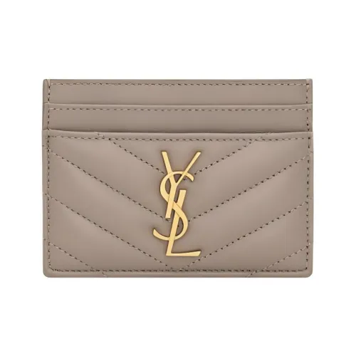 SAINT LAURENT Monogram Lambskin Wallets Card Holders Women's Taupe