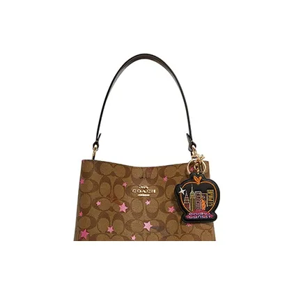 COACH Leather With Coated Canvas Bag Charm Bag Accessory Women's Black-3