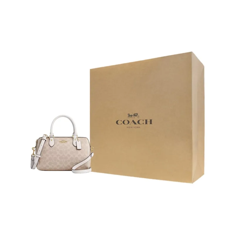 COACH Rowan Coated Canvas Shoulder Bag Crossbody Bag Handbag Medium Size Women's Sand & Chalk White-8