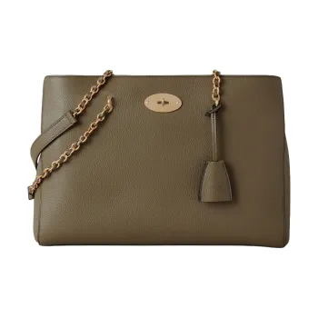 Mulberry Lily Cow Leather Tote Bag Shopping Bag Shoulder Bags Women's Linen Green