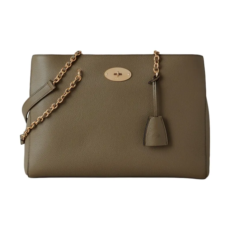 Mulberry Lily Cow Leather Tote Bag, Shopping Bag, Shoulder Bag Women's Linen Green-0