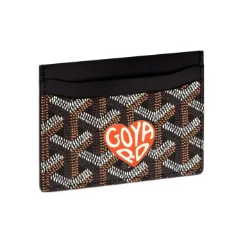 GOYARD Saint-Sulpice Canvas With Leather Dog's Teeth Card Clip Card Holder Unisex Black Spells Orange Small Hearts