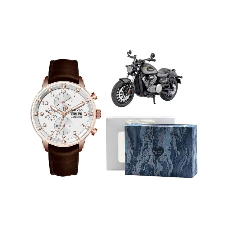 OBLVLO Automatic Mechanical Movement Leather Watch Bands Watch Men's Watches White Dial-4