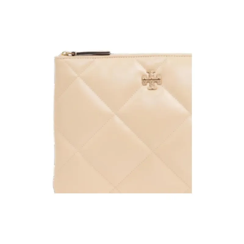 TORY BURCH Kira Leather Clutch Women's Cream-4