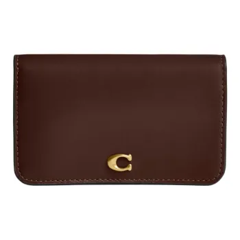 COACH Leather Card Holder Mini Women's Maple Tree Brown