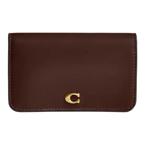 COACH Leather Card Holder Mini Women's Maple Tree Brown