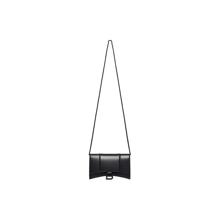 Balenciaga Hourglass Crocodile Pattern Embossed Cow Leather Shoulder Bag Crossbody Bag Wallet Women's Black-1