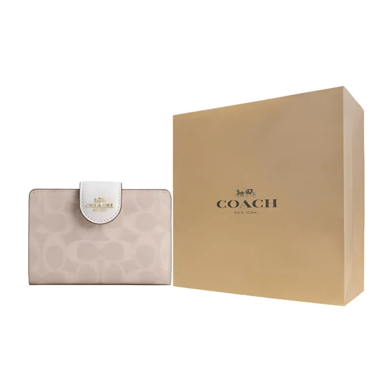 COACH Corner ZipSignature Coated Canvas Wallet Medium Size Women's Sand & Chalk-8