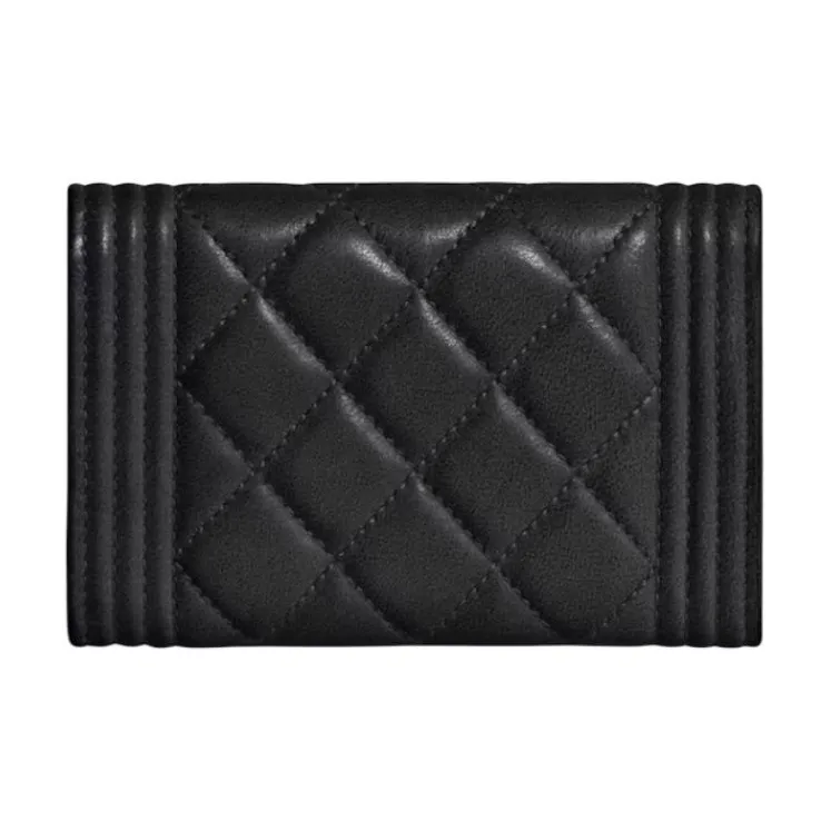 CHANEL Leboy Sheepskin Coin Purse, Card Holder Women's Black-3