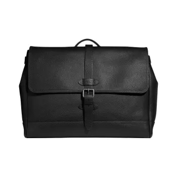 COACH Hudson Leather Solid Color Safety Snap Buckle Flap Shoulder Bag, Crossbody Bag Tubas Men's Black