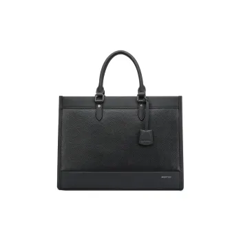 BOPAI Top Grain Cow Leather Briefcase Laptop Bag Shoulder Bag Crossbody Bag Handbag Regular Men's Black