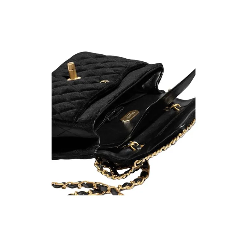 CHANEL Velvet Fabric Shoulder Bag, Crossbody Bag Women's Black-3