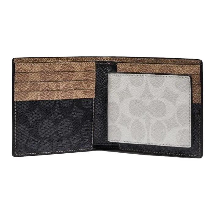COACH 3 IN 1 Wallet PVC Bifold, Cropped Wallet Cow Leather Men's Khaki-1