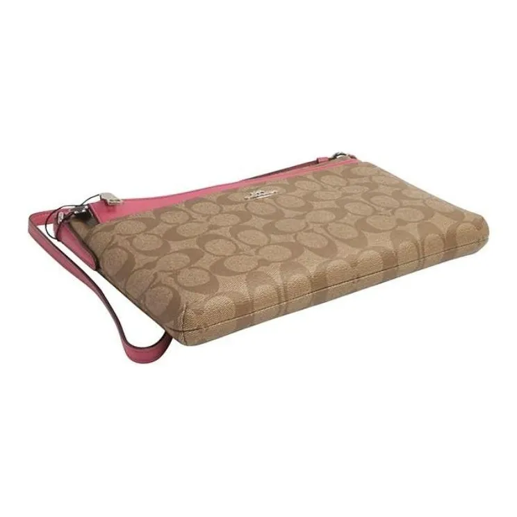 COACH East/West PVC Shoulder Bag Crossbody Bag Large Size Women's Pink Brown-4