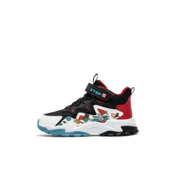 XTEP Wear Resistant Support Mid Top Kids Lifestyle Shoes Black T Step White Challenge Red Teenagers
