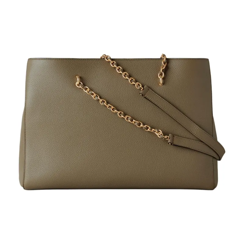 Mulberry Lily Cow Leather Tote Bag, Shopping Bag, Shoulder Bag Women's Linen Green-2