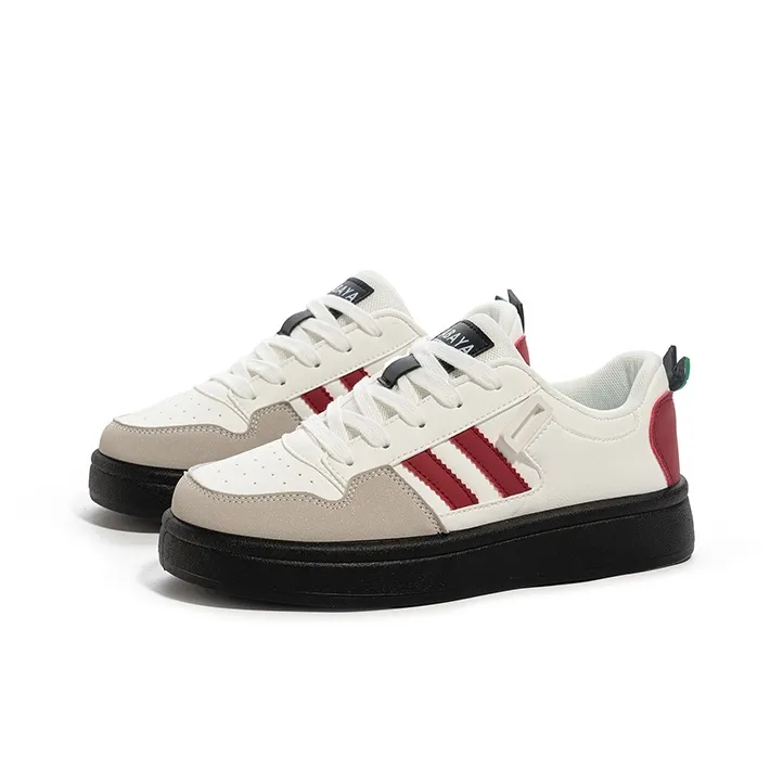 Babaya Anti Slip And Wear Resistant Breathable Low Top Skateboard Shoes Women's White Burgundy-2