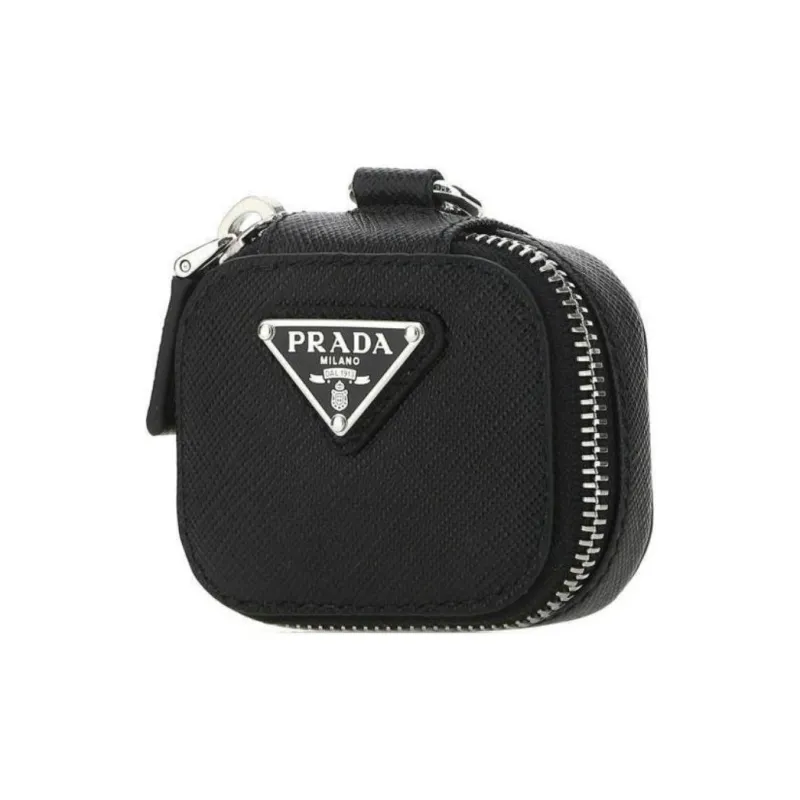 PRADA Cross Grain Leather Air Pods Protective Cover Shoulder Bag, Crossbody Bag Regular Women's Black-1
