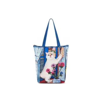 Skechers Fabric Tote Bag, Shopping Bag, Handbag, Shoulder Bag Large Size Unisex Blue & Multicolor