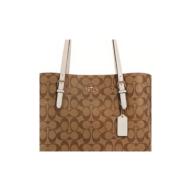 COACH Mollie Canvas With Leather Tote Bag, Shopping Bag, Shoulder Bag, Handbag Tubas Women's Light Brown-2