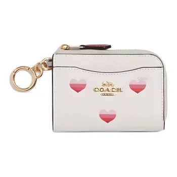 COACH Card Case Refined Pebble Leather Card Holder Key Pouch Coin Purse Mini Women's White
