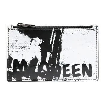 Alexander McQueen Cow Leather Card Clip Card Holder Men's Black & White