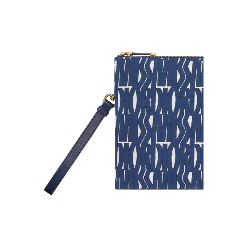 DIOR Cotton With Cow Leather Clutch Women's White & Blue-3