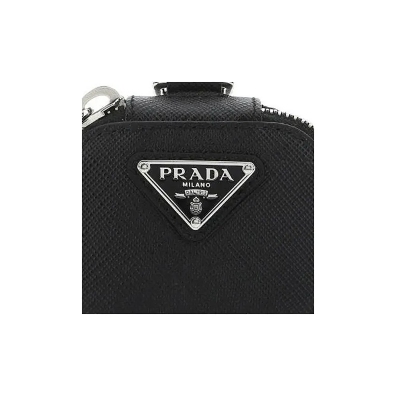PRADA Cross Grain Leather Air Pods Protective Cover Shoulder Bag, Crossbody Bag Regular Women's Black-4