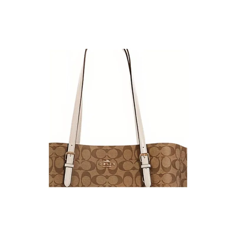 COACH Mollie Canvas With Leather Tote Bag, Shopping Bag, Shoulder Bag, Handbag Tubas Women's Light Brown-3