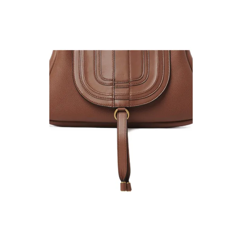 Chloe Marcie Grained Calfskin Shoulder Bag One Shoulder Clutch Women's Brown-4