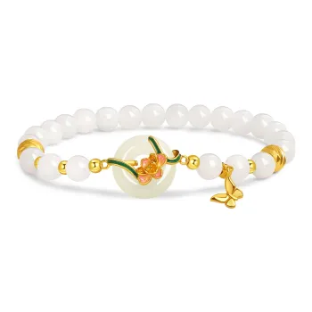 Lao Feng Xiang Hetian Jade S925 Silver White Jade Women's