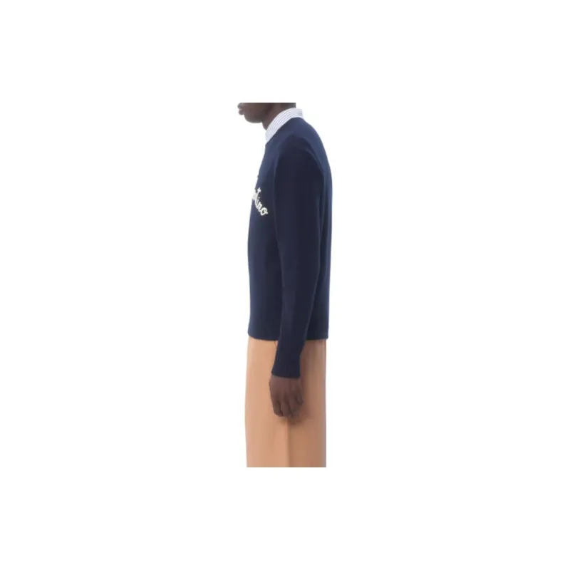 Valentino Wool Crew Neck Sweater Sweater Men's Marine Blue-4