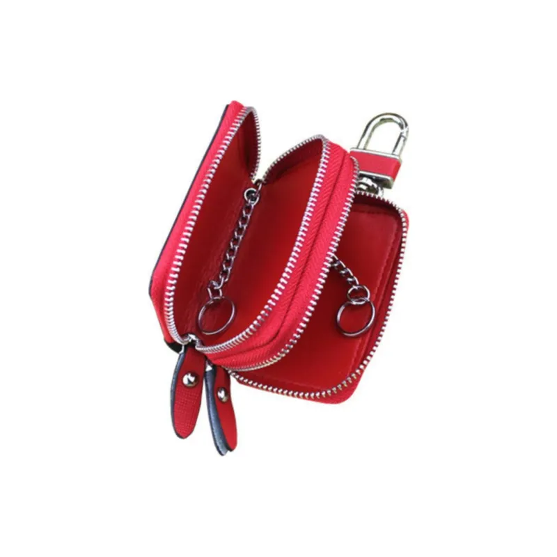 OUZIHUANG Cow Leather Key Pouch Small Size Unisex _Nsec White/Red/Blue/Pink/Rose Red-3