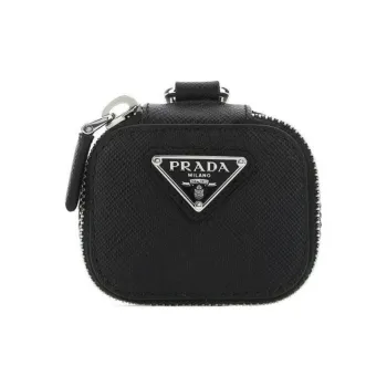 PRADA Cross Grain Leather Air Pods Protective Cover Shoulder Bag, Crossbody Bag Regular Women's Black