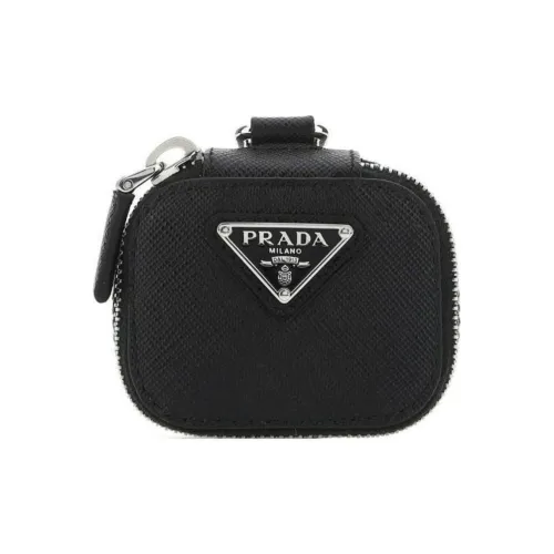 PRADA Cross Grain Leather Air Pods Protective Cover Shoulder Bag, Crossbody Bag Regular Women's Black